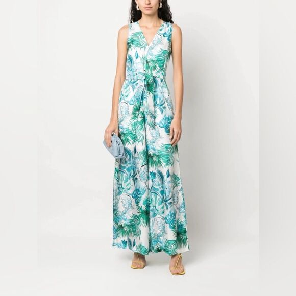 Max Mara Kabala Floral Silk Jumpsuit White Green Turquoise Size S - Picture 5 of 14